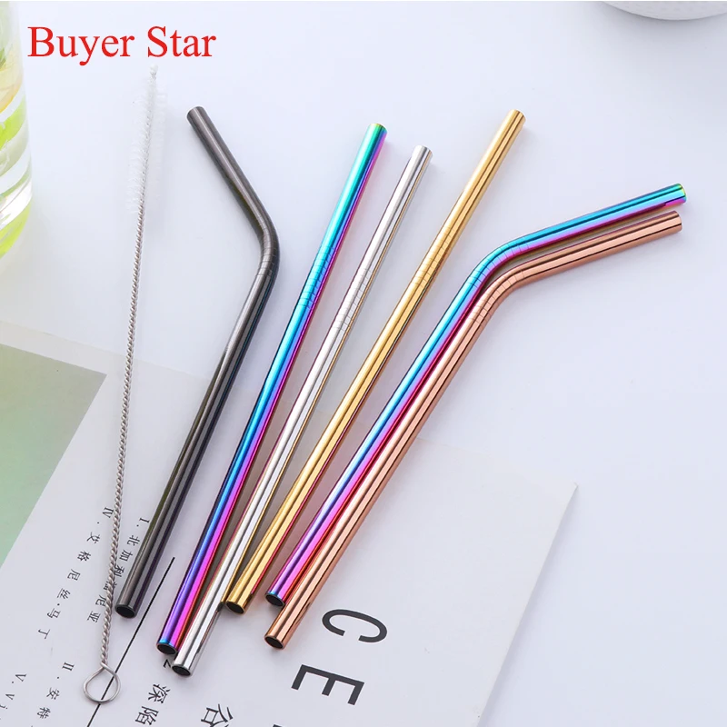 

5Pcs Reusable Metal drinking Straws 6mm Stainless steel Straw with Clean Brush Straws Silicone cover Home drinkware Accessories