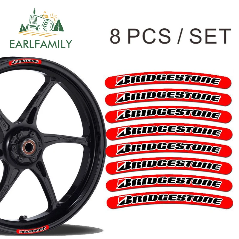 EARLFAMILY 13 см x 1,3 см 8x для Bridgestone обода стикер колеса полосы Набор Автомобиль Мотоцикл Гонки Наклейка плоский клей Наклейка