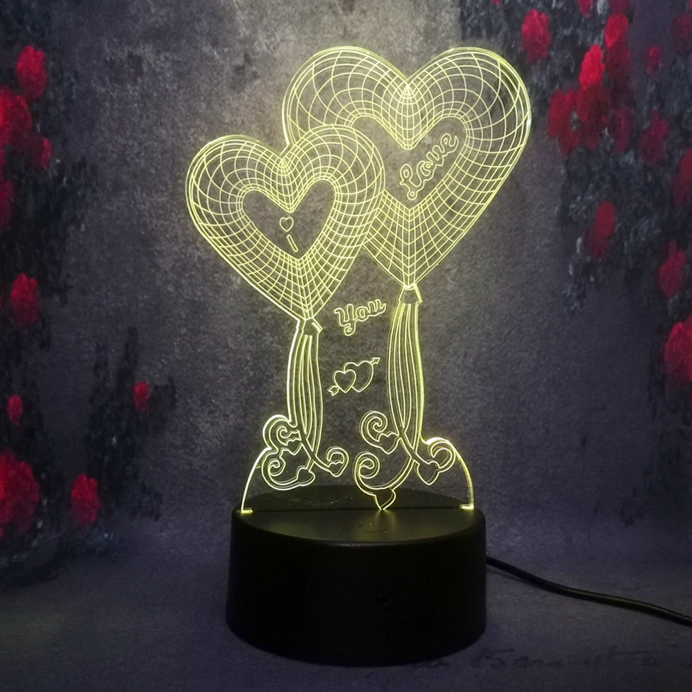 Бесплатная доставка двойная Любовь Сердце 3D ночник LED Usb 7 видов цветов Подарки