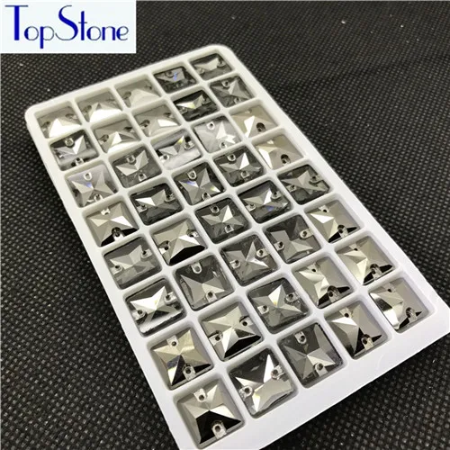 Jet Hematite TopStone 12 мм квадратные пришивные стразы, стеклянные хрустальные пришивные камни с плоским основанием для свадебного платья - Цвет: Jet Hematite