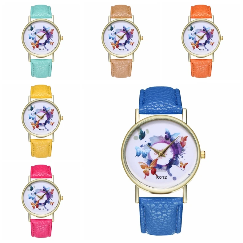 Уникальные кожаные женские часы для девочек 2018 модные красочные наручные с