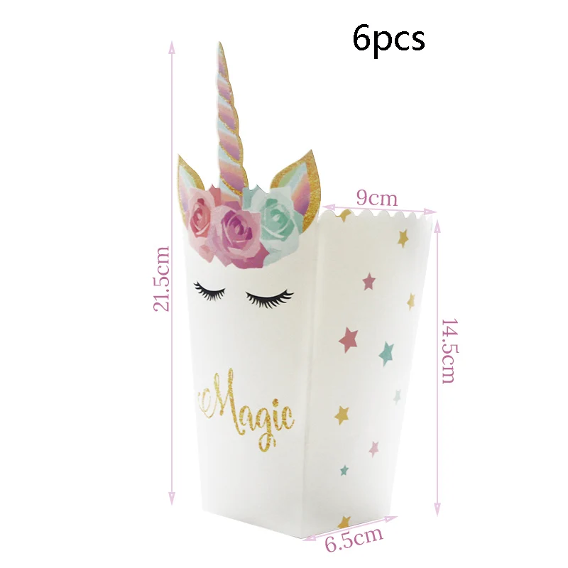 6pcs Popcorn box Вечерние скатерти в виде Русалочки и единорога для детей, украшения для вечеринки на день рождения, вечерние скатерти в стиле джунглей, украшения для первого дня рождения - Цвет: 6pcs Popcorn box