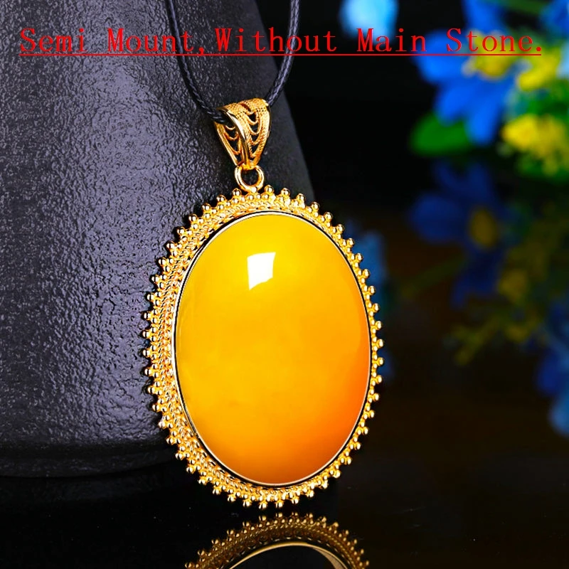 

925 Sterling Silver Engagemetn Wedding Pendant 30x39mm Oval Cabochon Semi Mount Women Pendant Fine Jewelry