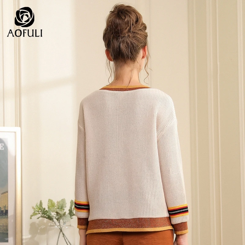 AOFULI S-3XL 4XL 5XL полосатый свитер для женщин пуловеры мальчиков осень/зима Большие
