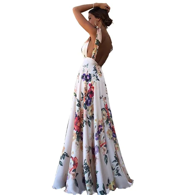 Maxi Dress Floral Sexy Women Summer Long Dresses Backless Robe Longue Femme Vestido De Festa Longo 2019 Elegant Bandage | Женская одежда