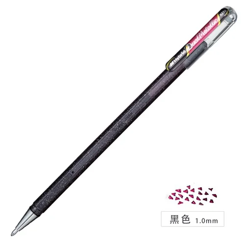 Черный Гибридный двойной гель с металлическим эффектом Pentel, ручка 1,0 мм, блестящие гелевые ручки для скрапбукинга, креативные канцелярские принадлежности для творчества, Kawaii, школьные принадлежности K110 - Цвет: Черный