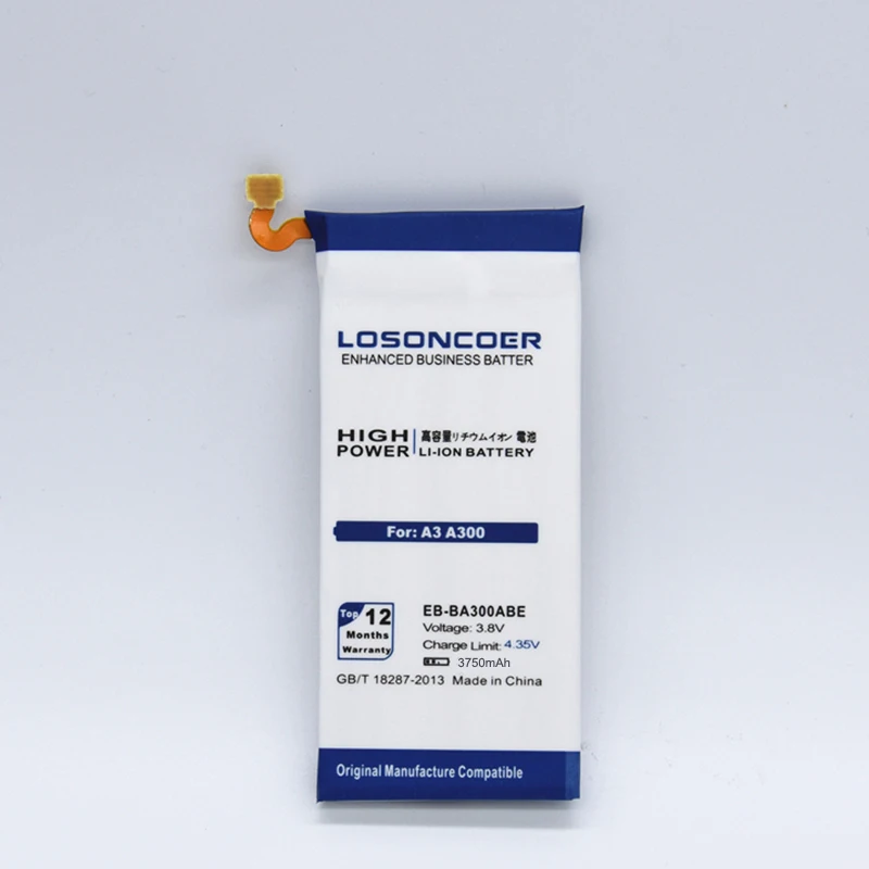 100% Оригинальный LOSONCOER 3750 мАч фотоаккумулятор для Samsung Galaxy A3 2015 A300F A3009 A3000 A300 A300G/M/FU