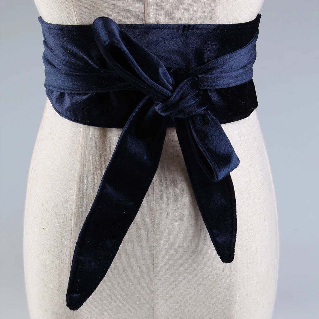 Dark Blue Широкий Мягкий бархатный корсетный пояс для женщин с бабочкой и рюшами, пояс с баской, декоративный шнурок, пояс для талии - Цвет: Dark Blue