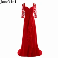 janevini elegant red mother of the bride dresses half sleeves mermaid sheer lace chiffon godmother evening gowns madrina 2019