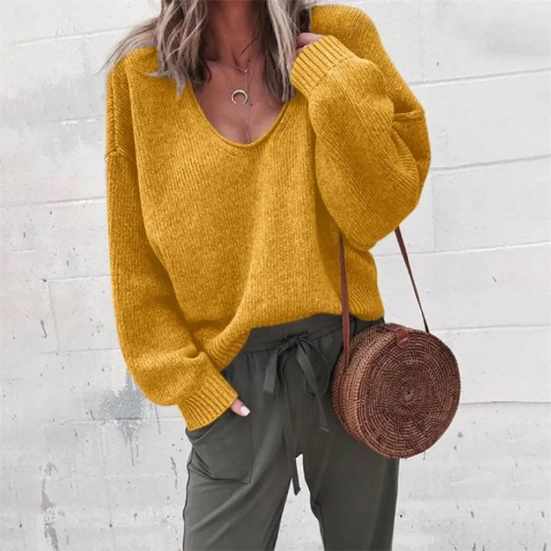 European and American Women's Loose Casual Sweater Jacket Fashion Baitao College style V-neck long Sleeve Spring | Женская одежда