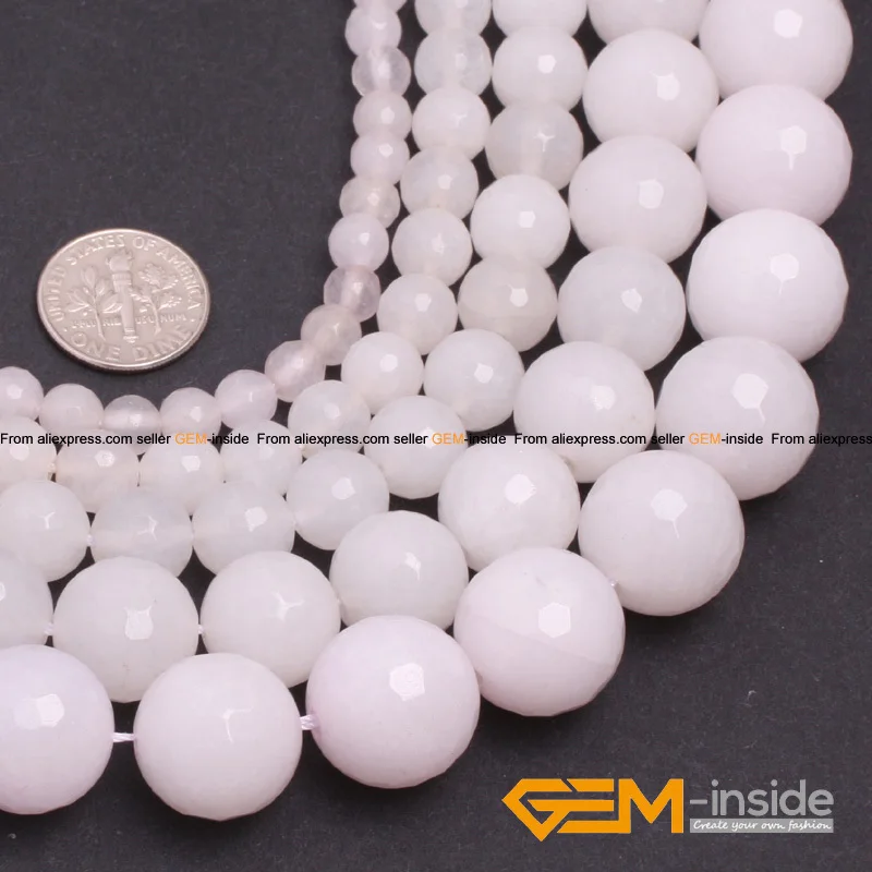 

White Jades Round Faceted Beads Fashion Jewelry Bead ,DIY Bead For Women Bracelet & Necklace Making Strand 15" Wholesale!