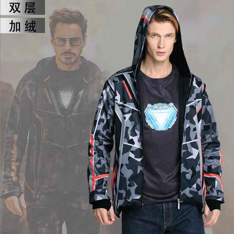 Мстители Бесконечность ВОЙНЫ ЖЕЛЕЗНЫЙ ЧЕЛОВЕК Tony Stark куртка Косплей Взрослый Костюм куртка с капюшоном и рубашка