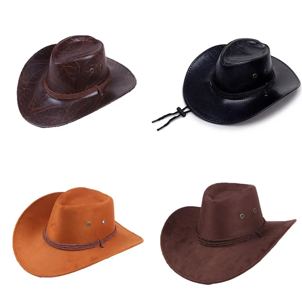 Western Cowboy Hat Leather Printed Faux Suede Three Ropes Along The Visor Men And Women Outdoor Hats Can Be Worn Ln All Seasons |