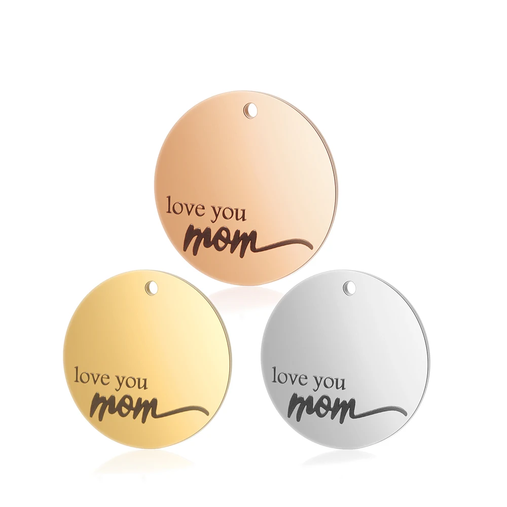 5 шт./лот 22 мм круглые бирки из нержавеющей стали Love you mom в золотистой зеркальной