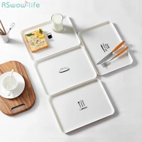nordic style rectangular plate home simple breakfast plate plastic dessert small tray square multi function white plate