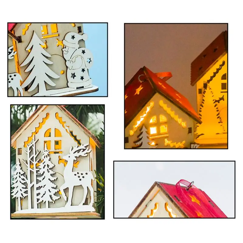 Рождественский дом DIY, светодиодный, деревянный дом, Рождественская елка, подвесное украшение, снеговик, олень, медведь, Санта-Клаус, Праздничный Рождественский подарок
