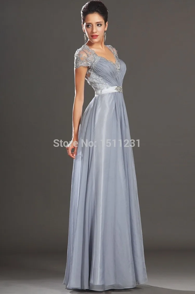 Серебряный Шифон Вечерние Платья вечера Длинные Прозрачная Вернуться Бисера