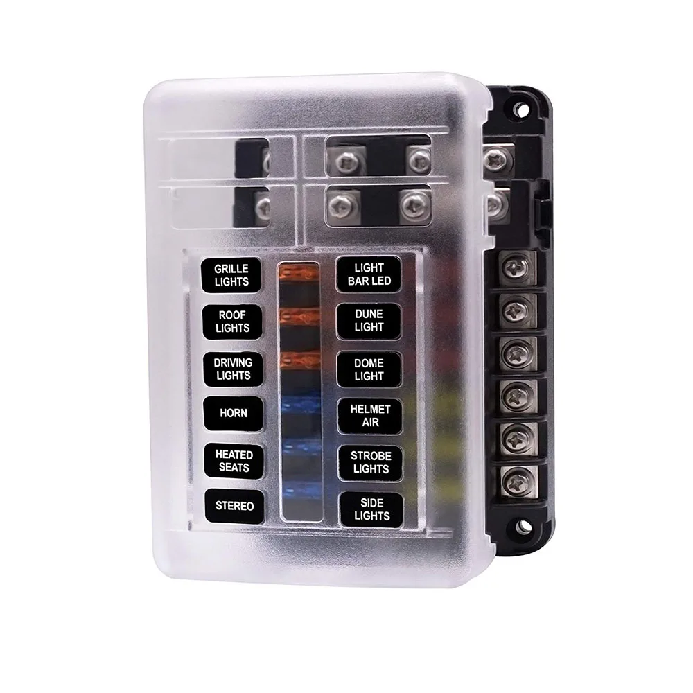 12V /32V Plastic Cover Fuse Box Holder M5 Stud With LED Indicator Light 12 Ways Blade for Auto Car Boat Marine Truck | Автомобили и