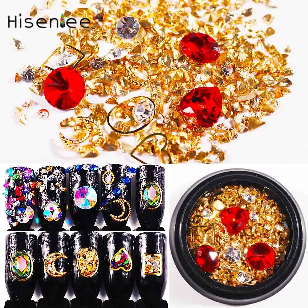 style 6 Hisenlee, 1 коробка, стразы для дизайна ногтей, смешанные, 3D кристаллы, каситерит, камни, металлические заклепки, ногти, амулеты, DIY, комбинированные аксессуары - Цвет: style 6