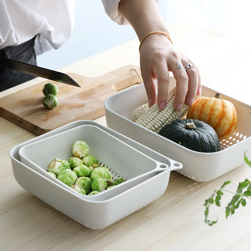 3Pcs Household Plastic Storage Basket For Kitchen Water Filter Fruit Vegetable Washing Leak Basin Organizer | Дом и сад