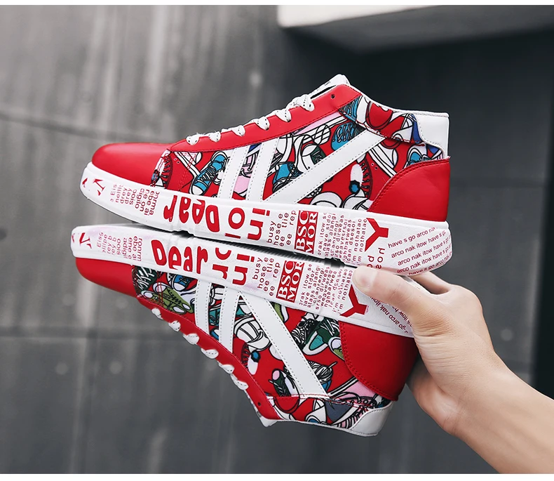 Moipheng New Graffiti Sneakers Autumn Winter High Top Lover Shoes PU Woman Sneakers White Shoes Plus Size Zapatos De Mujer