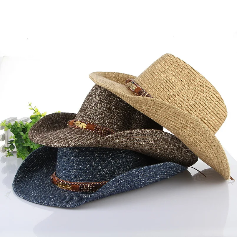 GEMVIE Классическая ковбойская соломенная шляпа шапки для мужчин и женщин тканая