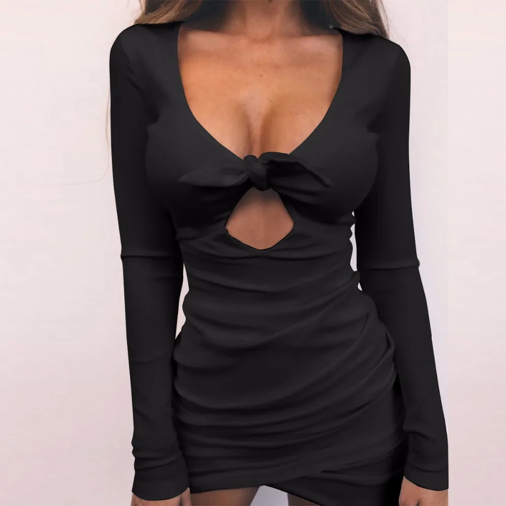 2018 новые женские Модные Платья для женщин выдалбливают бантом сексуальное