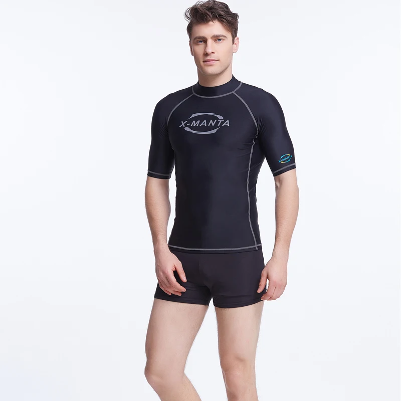 2016 Summer Short Sleeve Swim Surf Rash Guard Swimwear Men Blue Letter Print Diving Rashguard Sun-Protective Clothing S-3XL | Спорт и