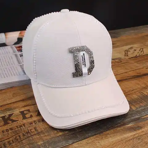 D white SMTZZJ Роскошные модные милые белые женские летние бейсболки с буквенным принтом и стразами в стиле хип-хоп, уличная одежда для девочек, шапки - Цвет: D white