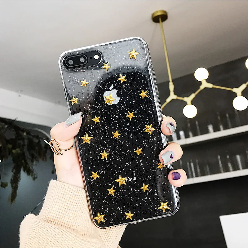 Чехол для телефона Wixcen Golden Stars Gitter Iphone 7 6s 8 Plus прозрачный мягкий силиконовый