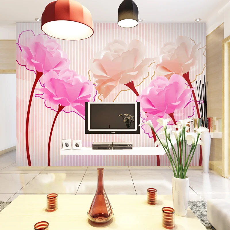 Оптовая продажа виниловые моющиеся настенные 3d обои с розами фото Настенные для