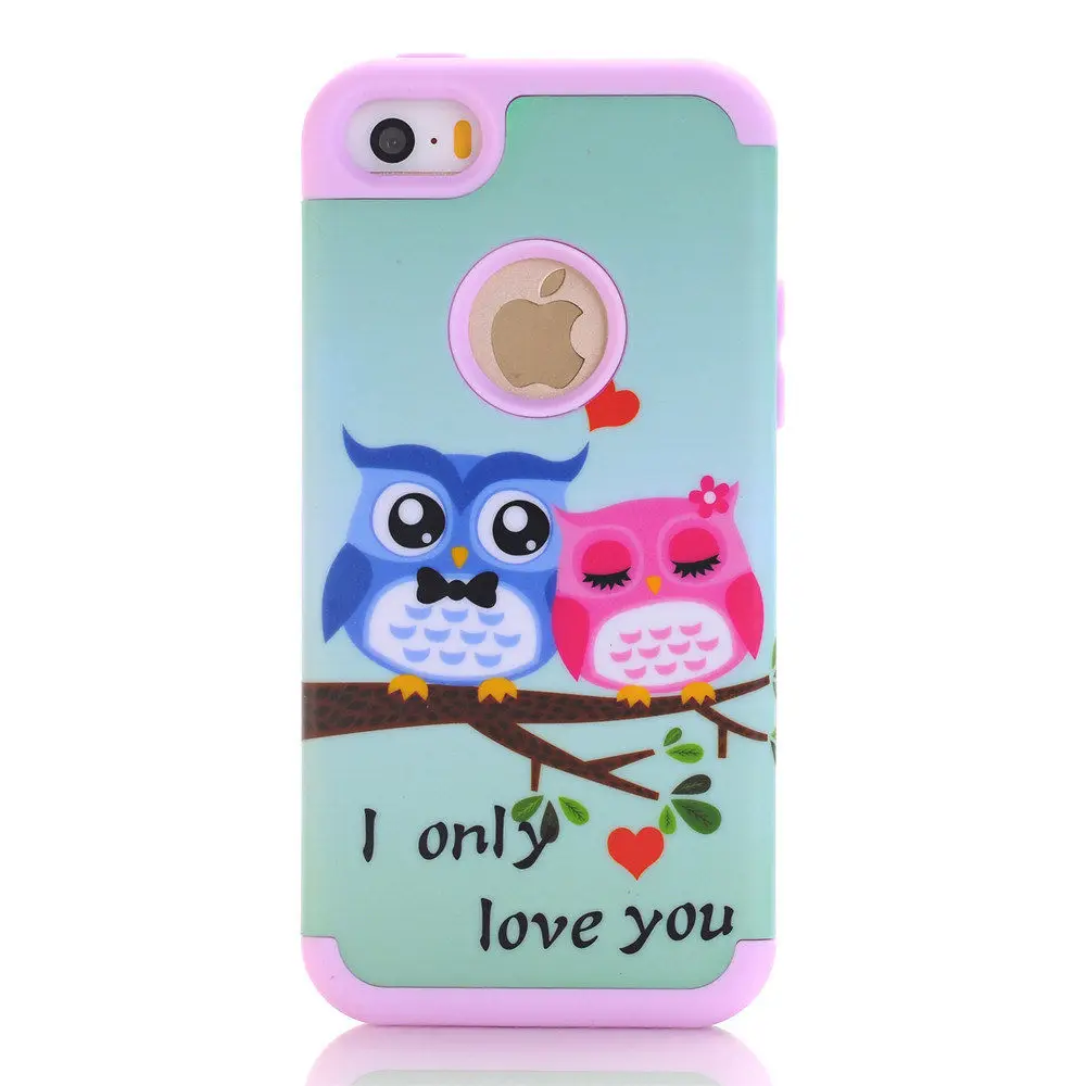 Love Owl Pink В виде симпатичных животных, птиц, совы краски для iPhone SE 5S 5C 5 чехол для телефона чехол s резиновый противоударный Гибридный Силиконовый PC Defender - Цвет: Love Owl Pink