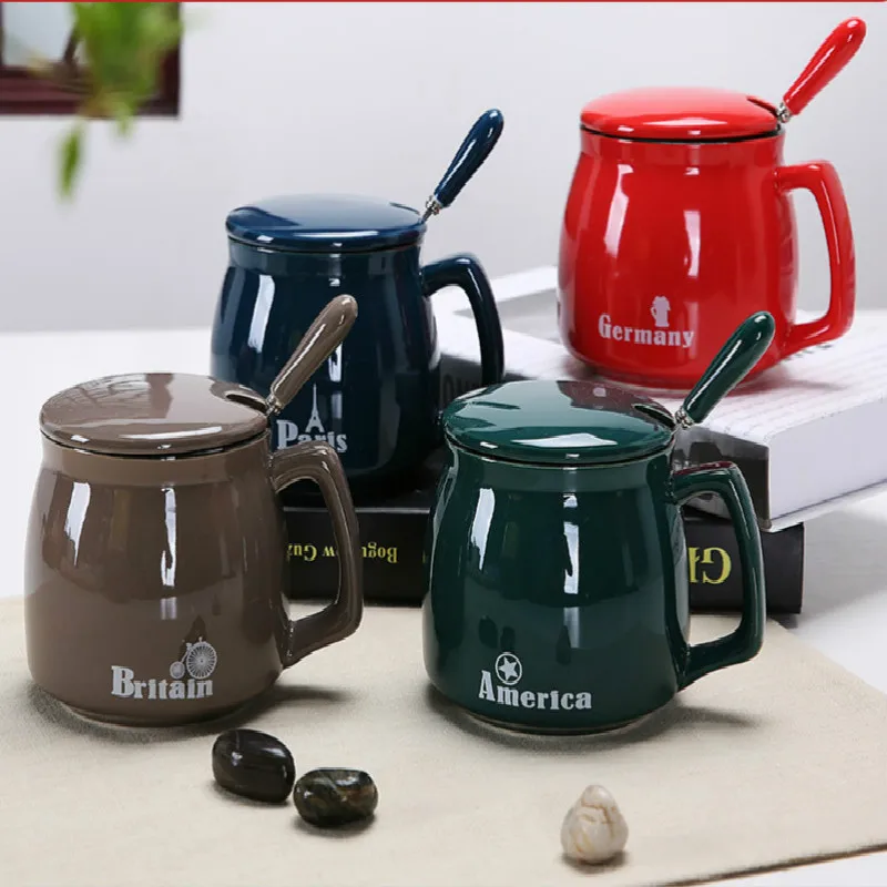 Высокое качество Творческий Керамика кружка с ложкой и крышкой молоко чай кофе