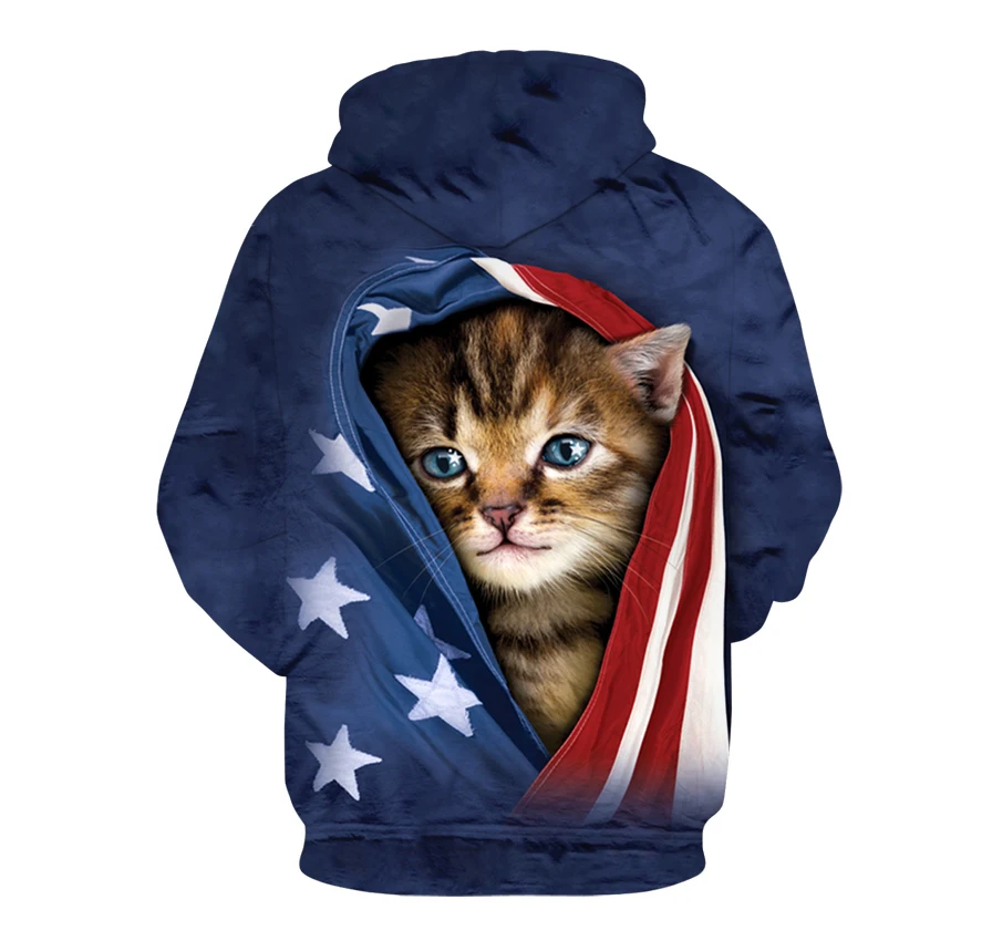 2017 Новая Мода Тренд Для мужчин/женщин Толстовки спортивный костюм Флаг Кот