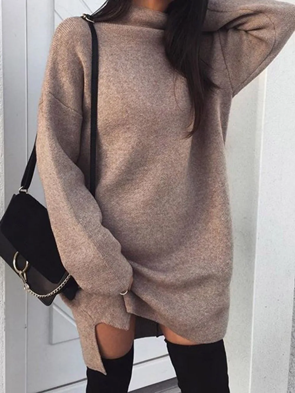 Spring Turtleneck Loose Long Sweater Women Pullovers Sexy Solid Knitted Jumpers Autumn SleeveTops WHOLESALE | Женская одежда