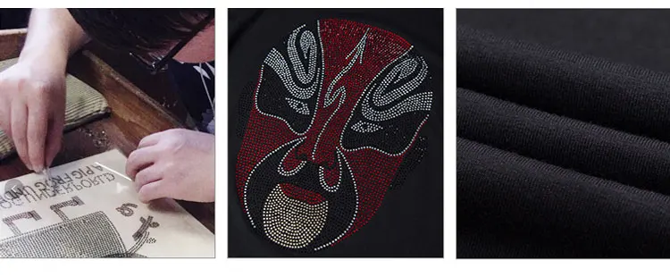 Big size 5XL Mask Unique Man Shinning Diamond Stone T-shirt Short Sleeve high quality Peking Opera Rhinestone Print men t shirts