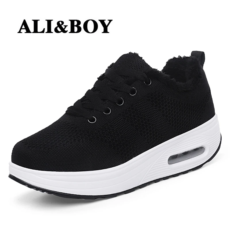 ALIBOY flying cushion sports warm women running shoes winter for women's platform wedge sneakers basket femme 2017 female | Спорт и