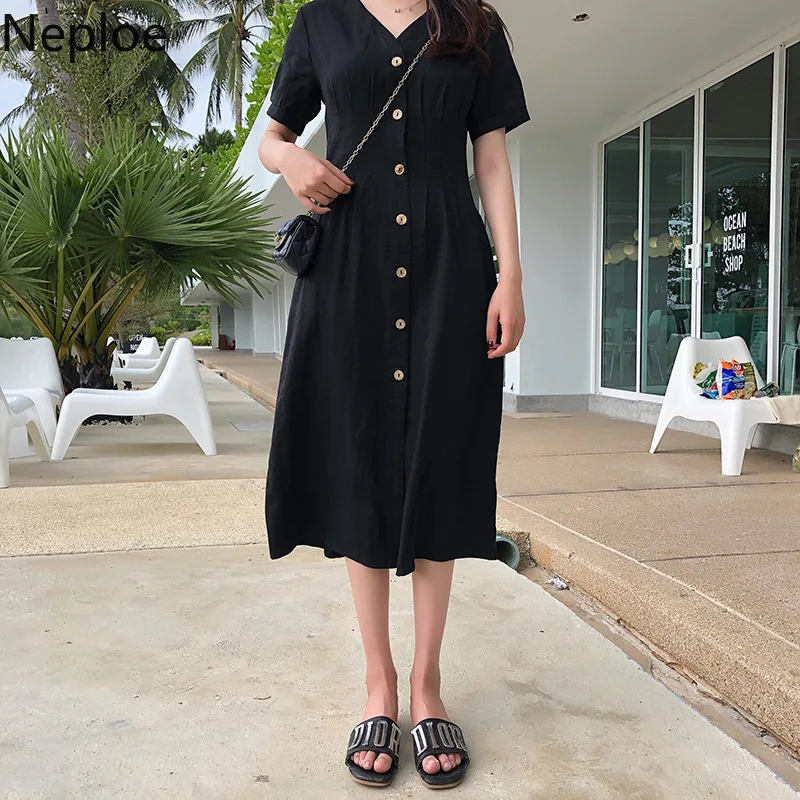 Neploe Ретро женские платья лето 2019 Новый v образный вырез короткий рукав Vestidos
