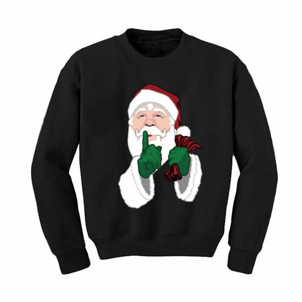2017 Женщины Мужчины Осень Зима С Длинным Рукавом Теплый Пуловер Топ Санта Печати