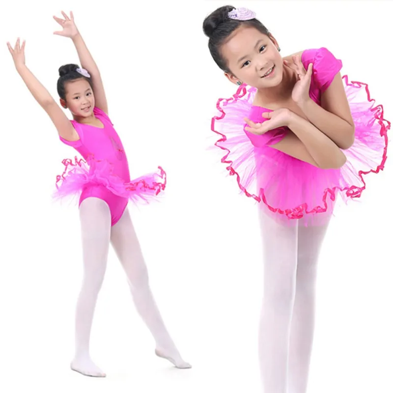 

2020 Child Girls Training Gymnastics Ballet Tutu Leotard Short Sleeve Dance Dress 4 Size