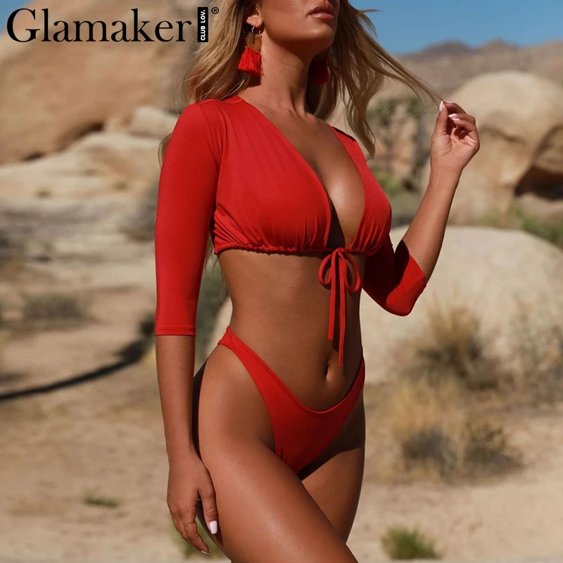 Glamaker сексуальный купальник с коротким рукавом женский высокой талией и