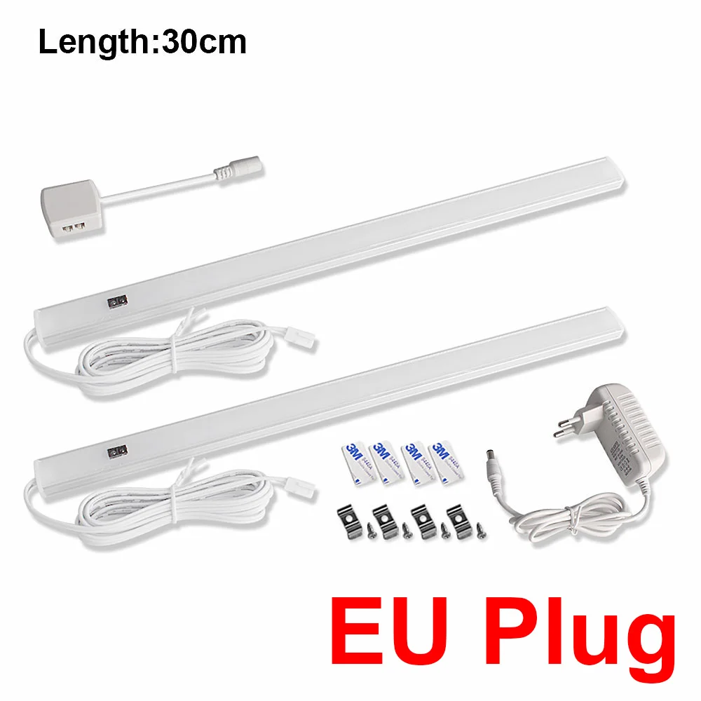2x30cm-EU Plug 12 В сенсорный светодиодный светильник для кухонного шкафа, лампа с датчиком движения для рук, барный светильник, шкаф для спальни, шкаф, светильник, s светодиодный светильник, лампада - Color: 2x30cm-EU Plug