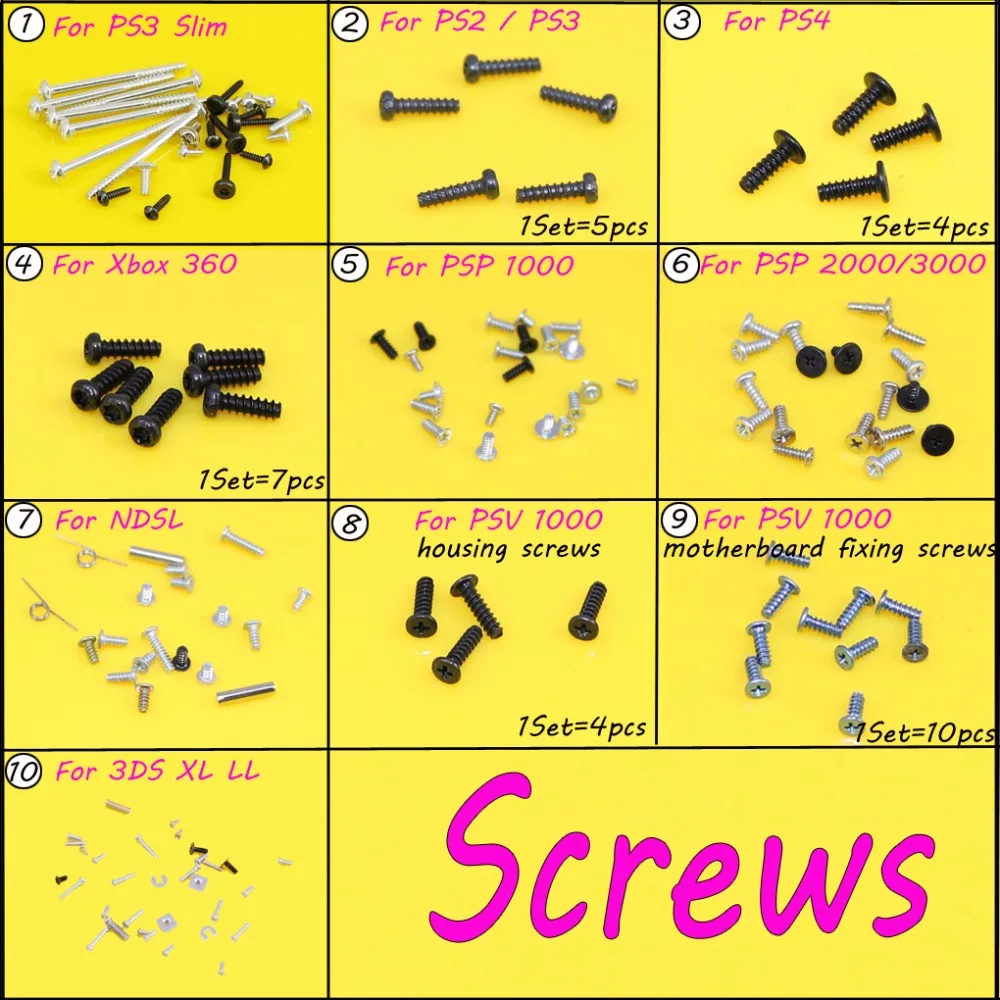 

For Sony PS3 PS2 PS4 Controller Philips Head Replacement Screw Set Screws for XBOX 360 for PSV1000 PSV2000 for NDSL
