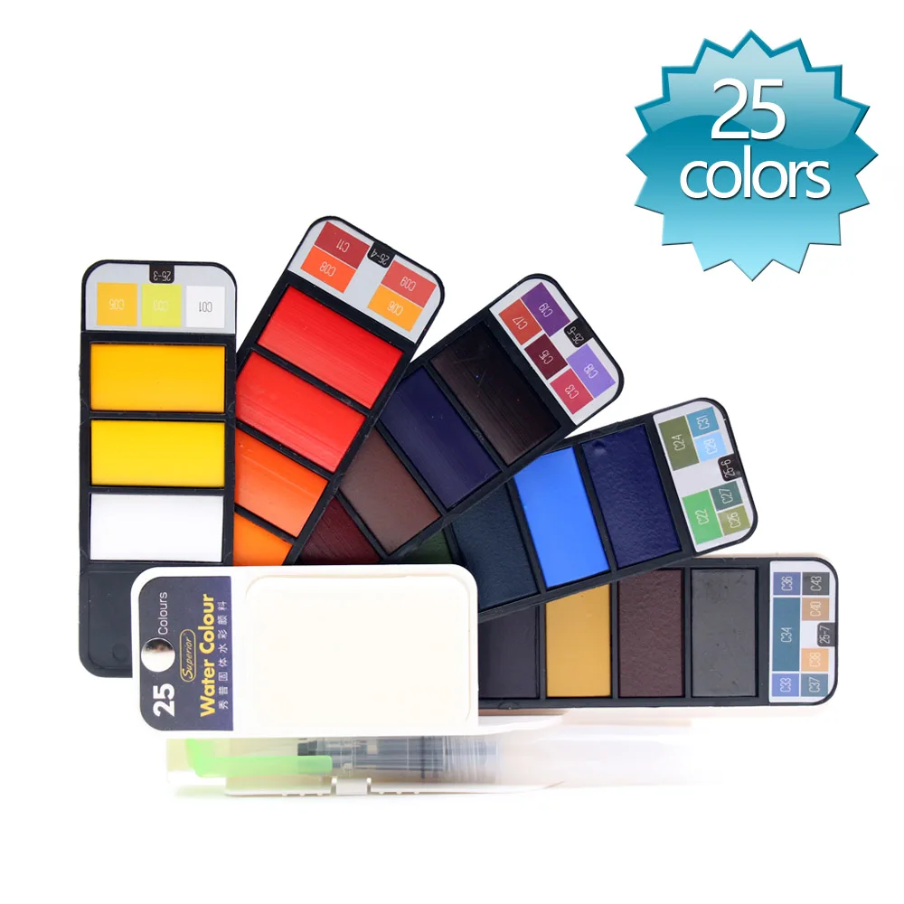 Standard 25 colors Улучшенные портативные Твердые акварельные краски в наборе с кистью для краски яркий цвет воды краски ing пигмент набор для товары для рукоделия - Цвет: Standard 25 colors