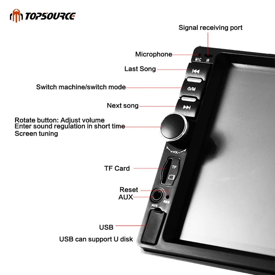 TOPSOURCE 7018B 7 дюймов Bluetooth аудио сенсорный экран автомобильное радио стерео