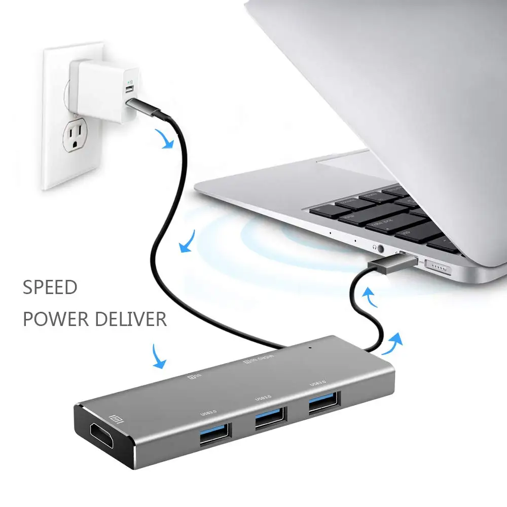 Адаптер-концентратор Zeadow 7 в 1 USB Type-C HDMI SD Micro 3 порта 0 | Компьютеры и офис