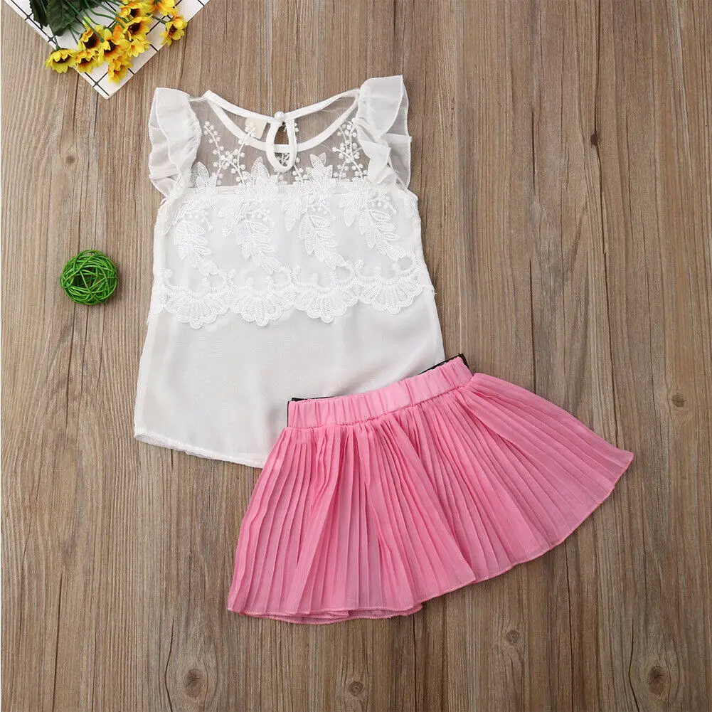 Милый кружевной жилет без рукавов для маленьких девочек топы юбка с бантом