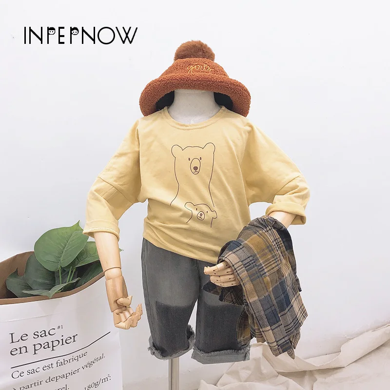 INPEPNOW/Детские футболки с принтом медведя и животных для девочек коллекция 2019 года