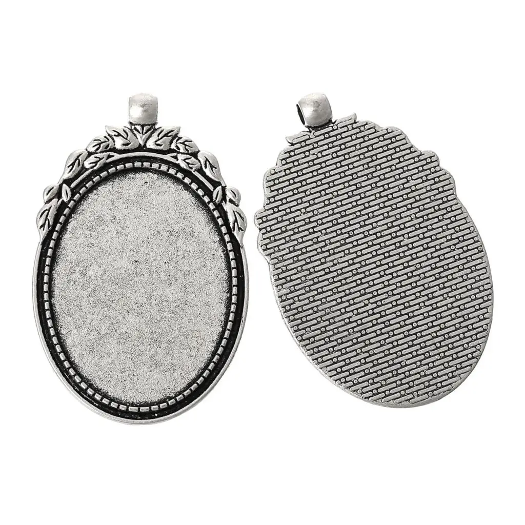 Подвесная подвеска DoreenBeads из металлического сплава овальная серебристого цвета