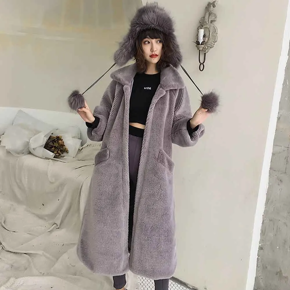 FIRSTTO стильная мохнатая длинная куртка из искусственного меха норки верхняя